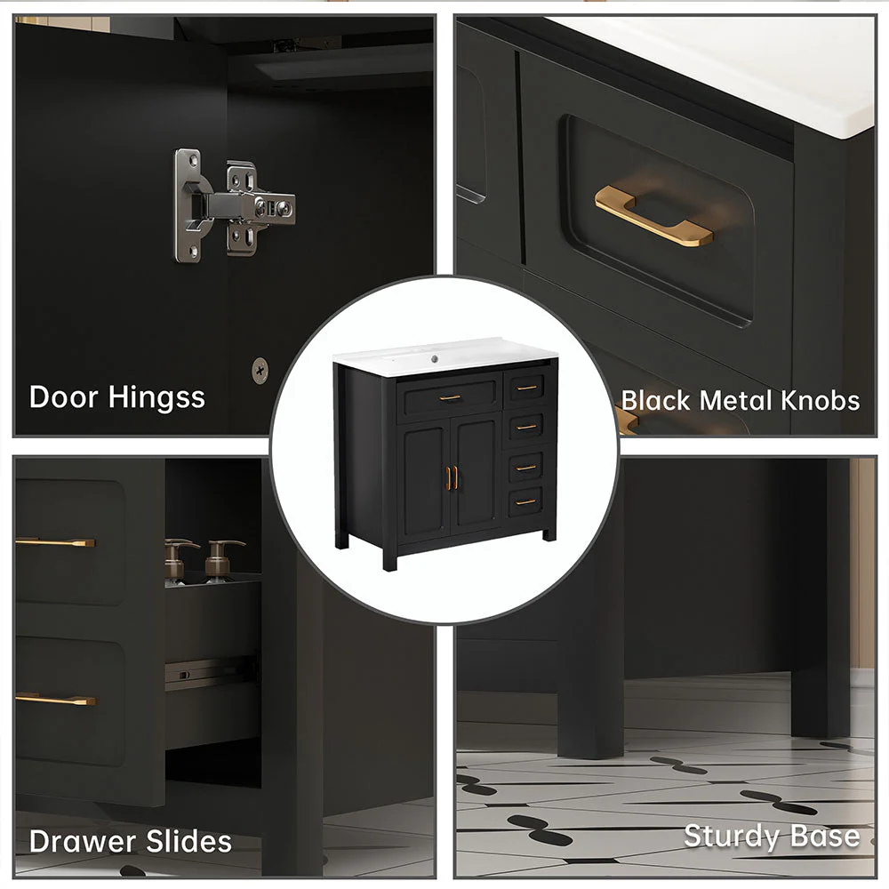 Sigsoul 36 Inch Bathroom Vanity | Black Freestanding Cabinet with Ceramic Sink - Image 4