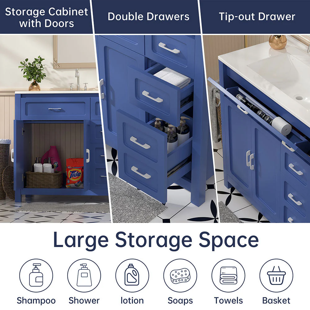 Sigsoul 36 Inch Bathroom Vanity | Blue Freestanding Cabinet with Ceramic Sink - Image 5