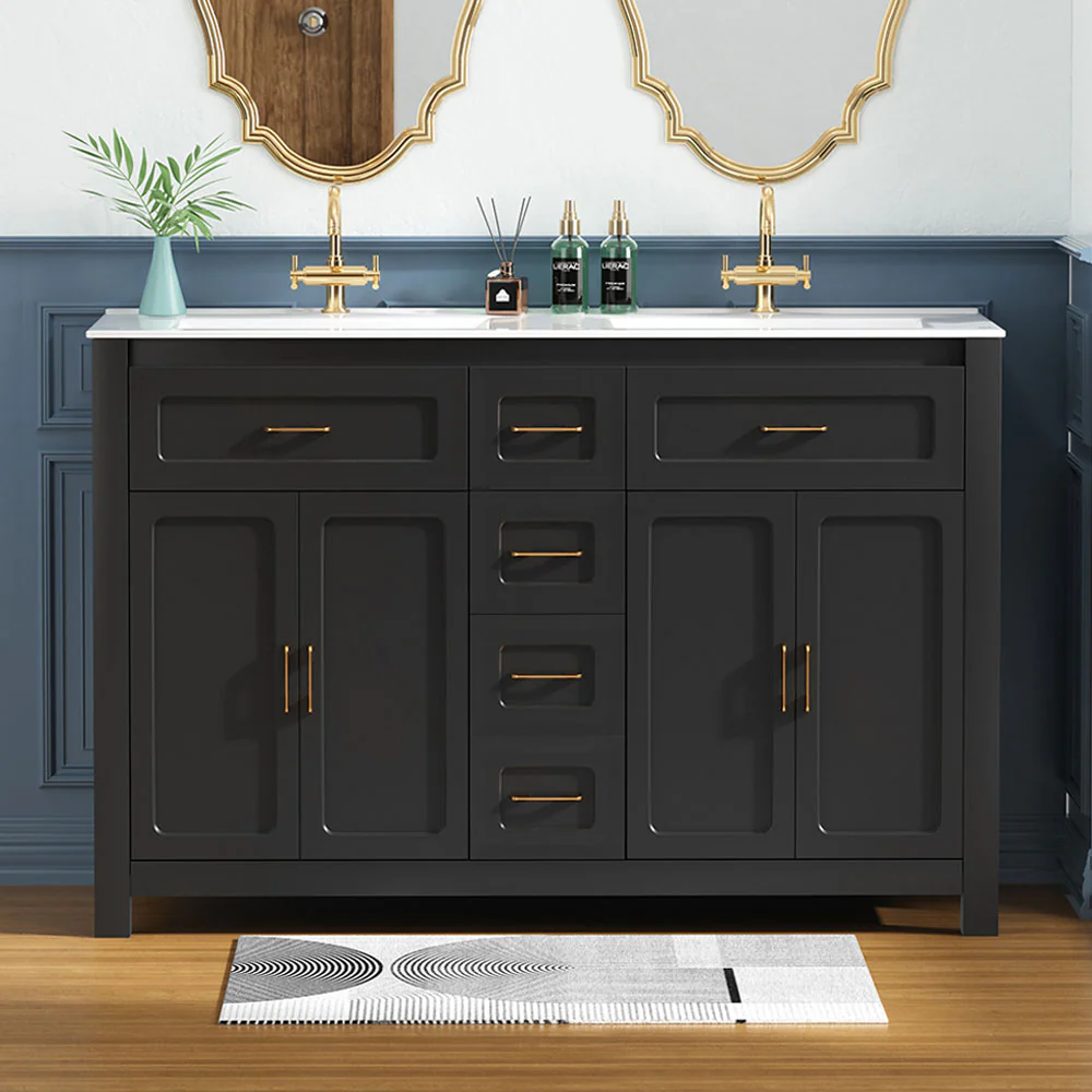 Sigsoul 48 Inch Double Sink Vanity Black | 2 Tip-out Trays 2 Drawers 4 Doors - Image 4