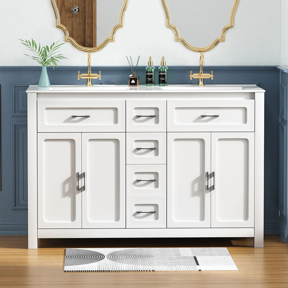 Sigsoul 48 Inch Double Sink Vanity White | 2 Tip-out Trays 2 Drawers 4 Doors - Image 4